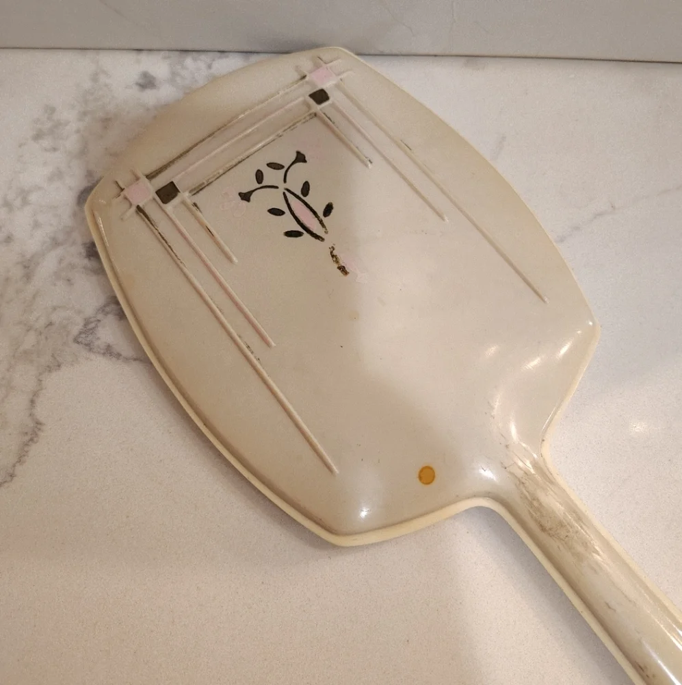Vintage Bakelite Celluloid Art Deco Style Vanity Hand Mirror Ivory 12.75